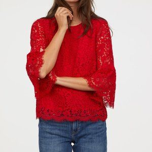 H&M red lace blouse 6